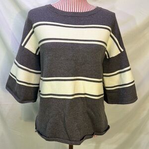 Anthropologie Sunday in Brooklyn Gray White Striped Knit Sweater Top Size XS